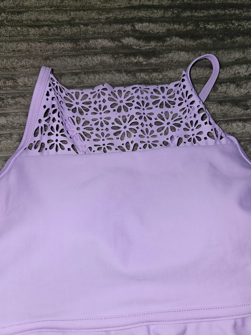 Girls' Lavender Ruffle Tankini with Laser-Cut Back - KD13